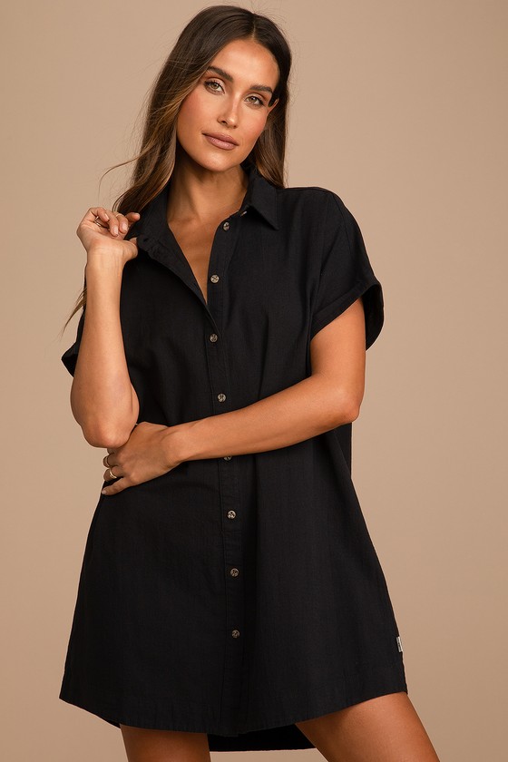 Rhythm Classic Linen Shirt Dress Black ...